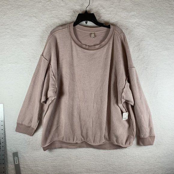 Free People Sweatshirt Women's M‎ Pink Crewneck Long Sleeve Fleece Pullover 6440 - Picture 1 of 9